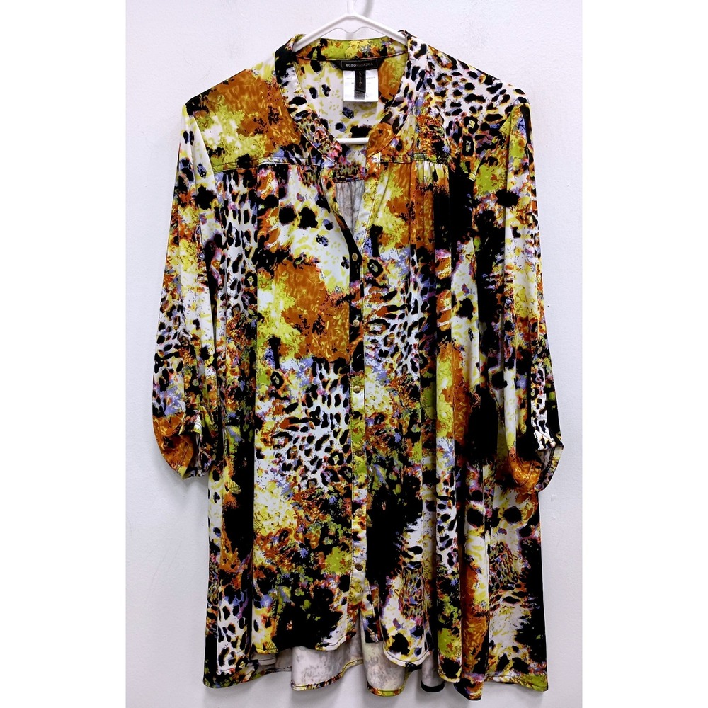 BCBGMAXAZRIA‎ Tunic Top Womens XL Wearable Art Animal Print Eclectic